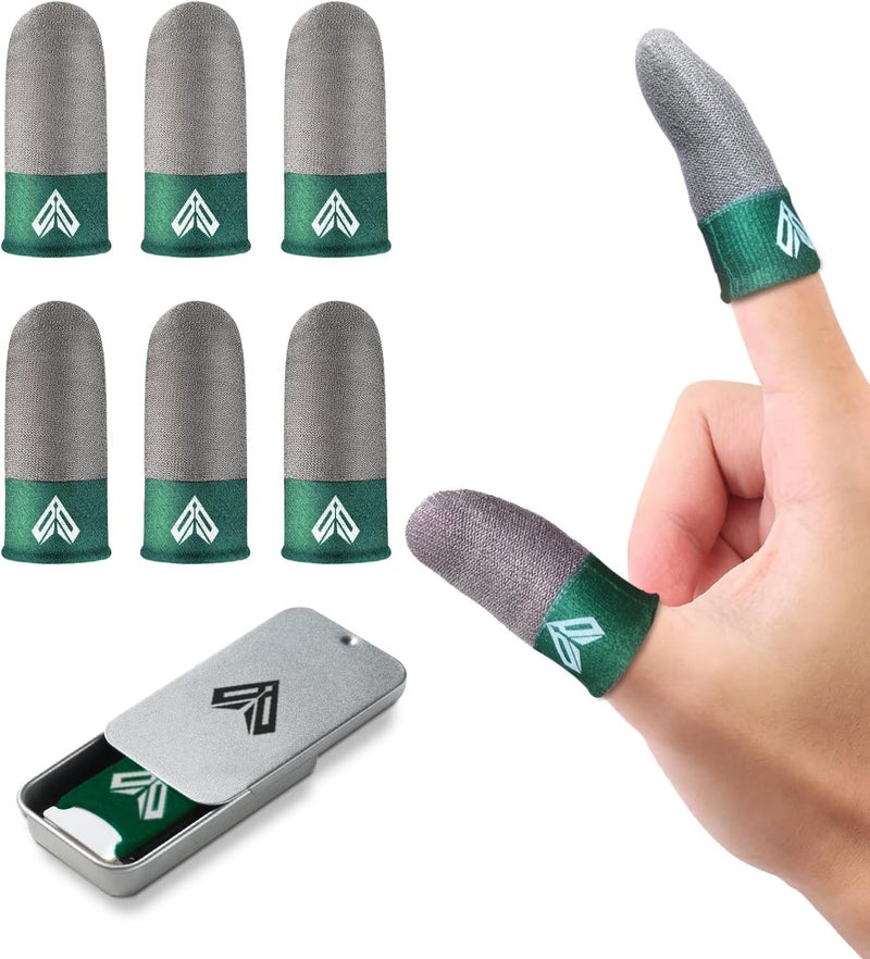 LAYASIMON 6PCS Gaming Finger Sleeves. 0.29MM Silver Fiber, Anti Sweat, Extremely Thin,Breathable Touchscreen dedales Gamer Finger Cover Thumb Sleeve Fit Phone Game Tablet Devices. (Green) - Image 1